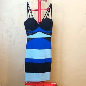 XOXO Color Block Mesh Panel Bodycon Mini Dress Size 1/2.